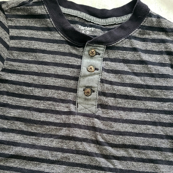 Carter's Boys 7 Black And Gray Striped Kids Shirt Buttons Back To School Preppy - Picture 2 of 7